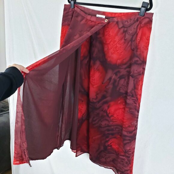 ZAPA Womens 44 (L) Burgundy Wrap Skirt Artsy Whimsigoth Indie Dark Romantic Boho - Picture 2 of 9